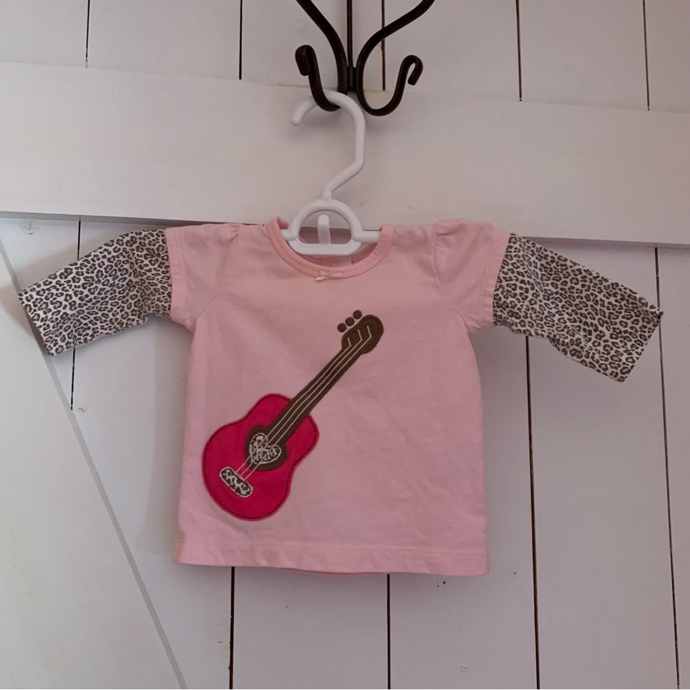 3M Carter's Long Sleeve T-Shirt Tee Baby Girl Pink Guitar Music Leopard Print